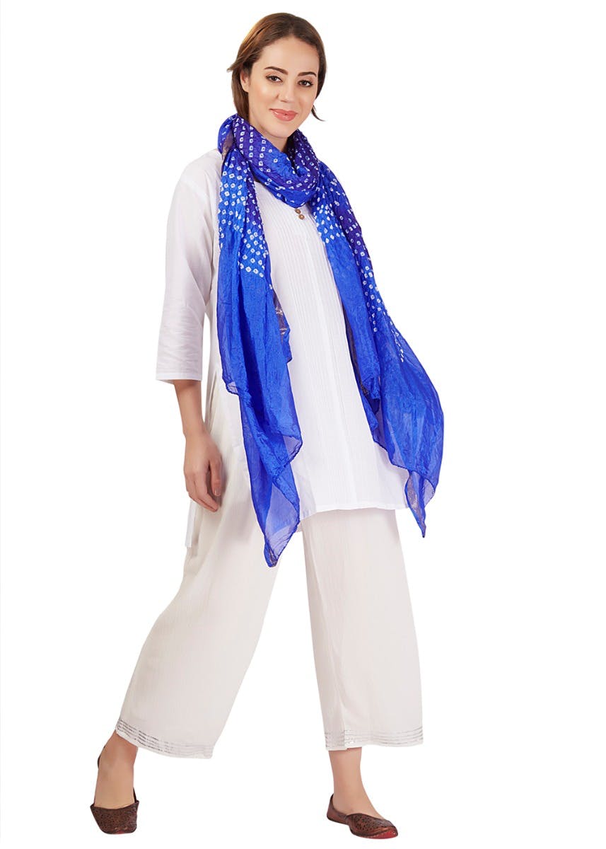 Solid Bandhani Printed Stole - Blue