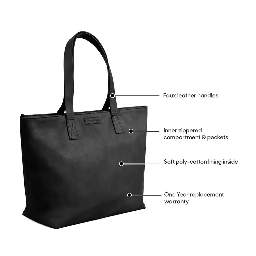 black faux leather tote