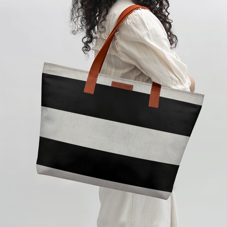 ONLY Off White Tote bag Black Stripes, Colorful Tote Bags
