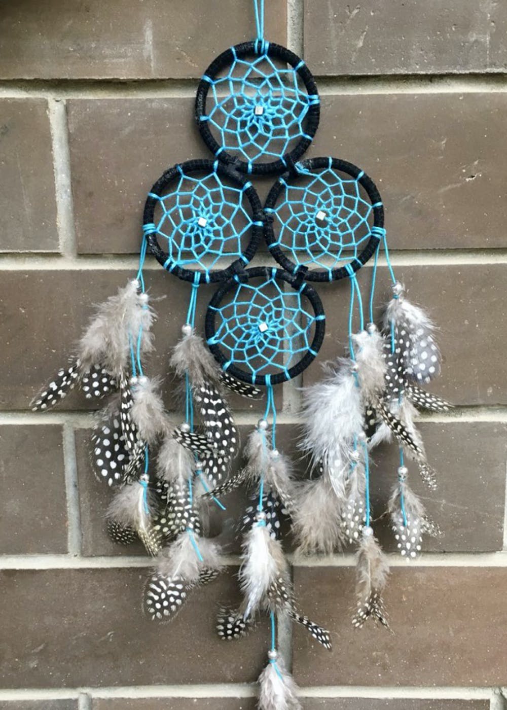 Teal, Black And White Metal Dreamcatcher