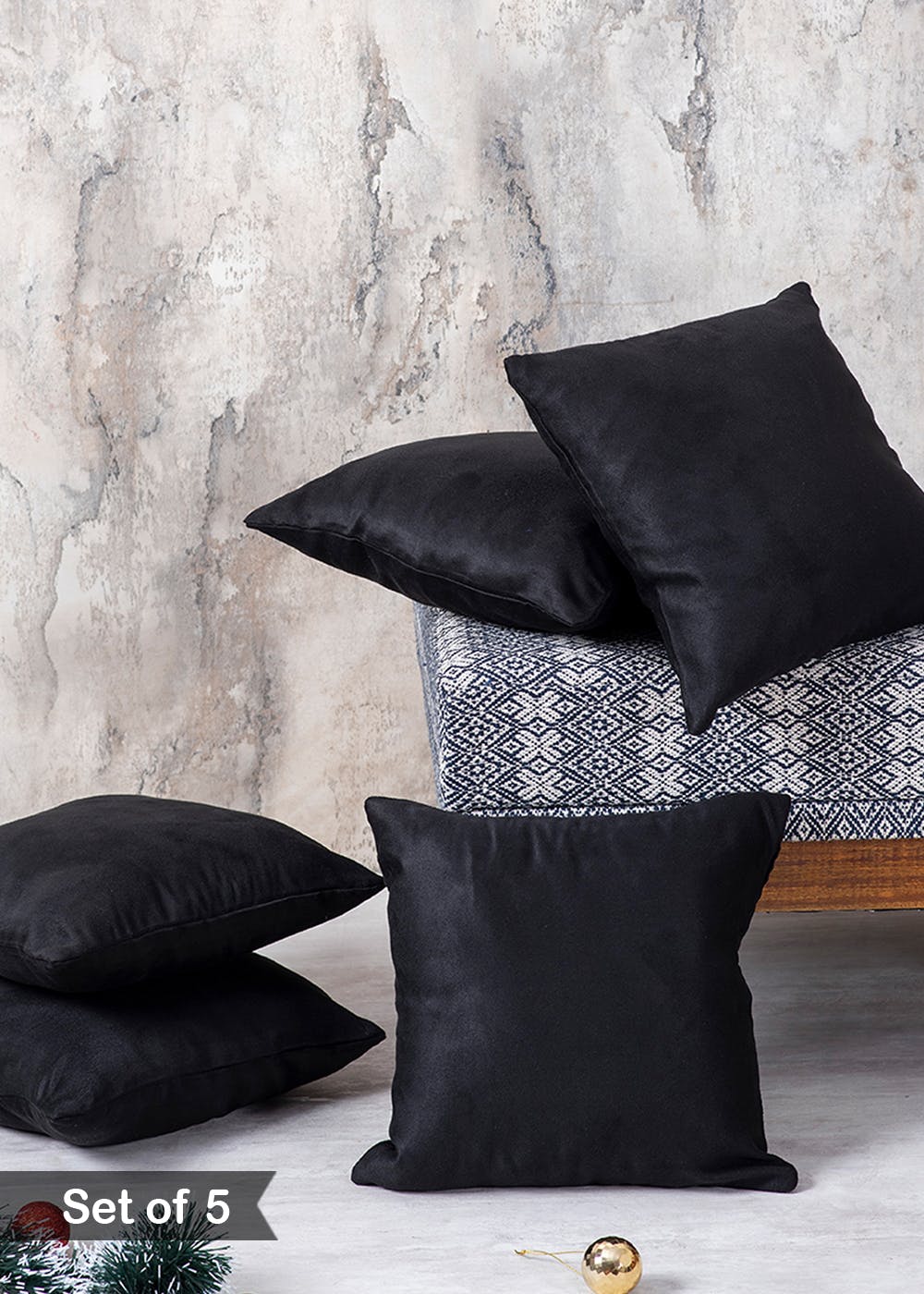 Get Black 12 Inch Cushion Cover (Set Of 5) For Living Room, Bedroom and ...