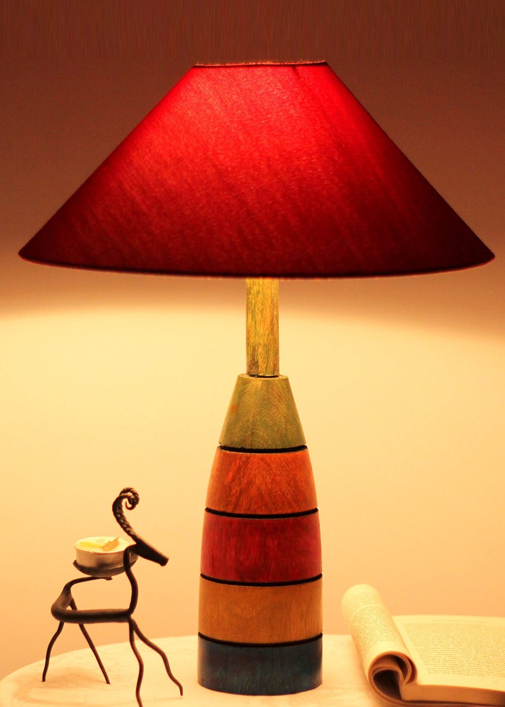 Wooden Buffing Multicolored Table Lamp