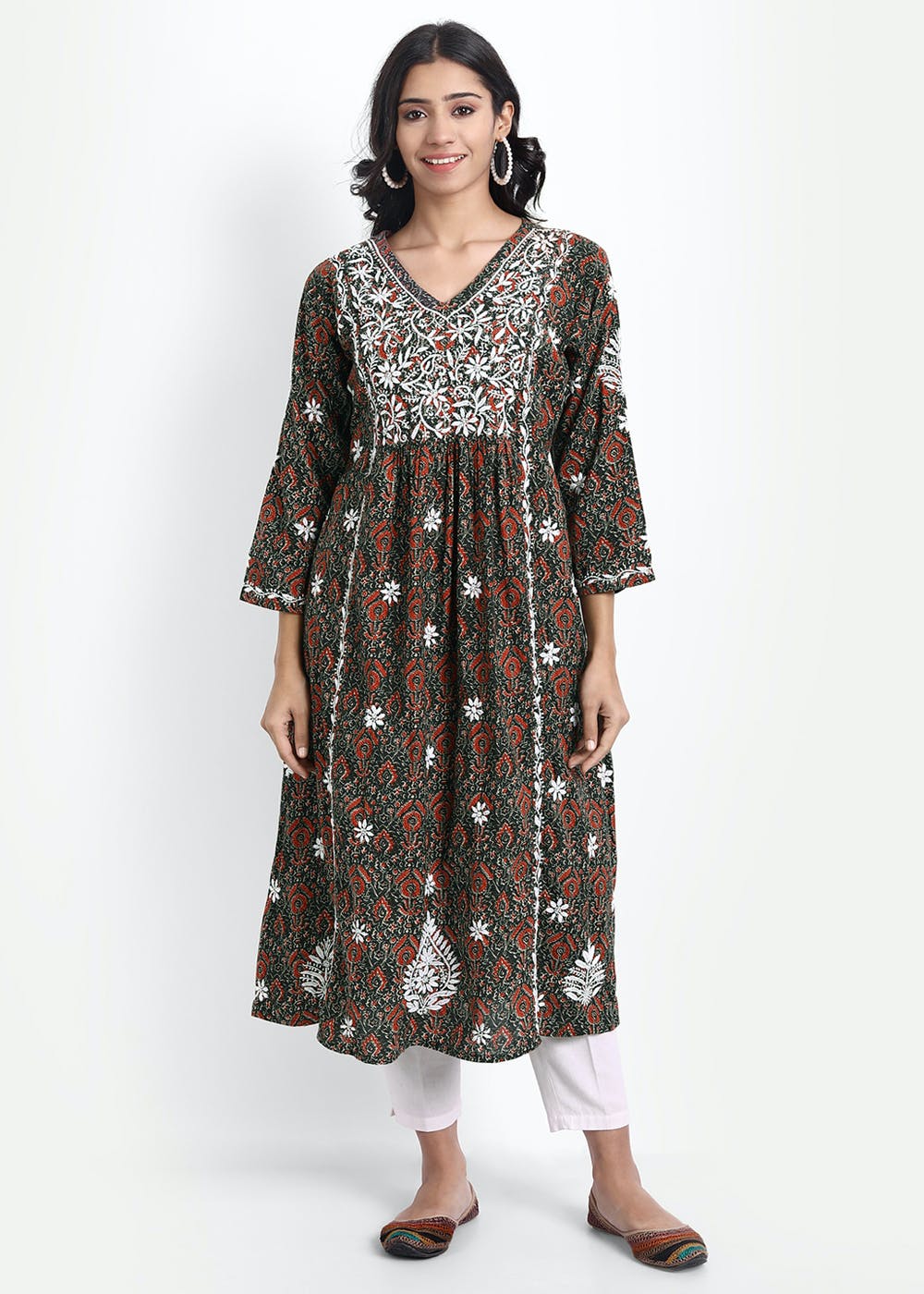 Get Multicoloured Hand Embroidery Chikankari Kurta at ₹ 2300 | LBB Shop