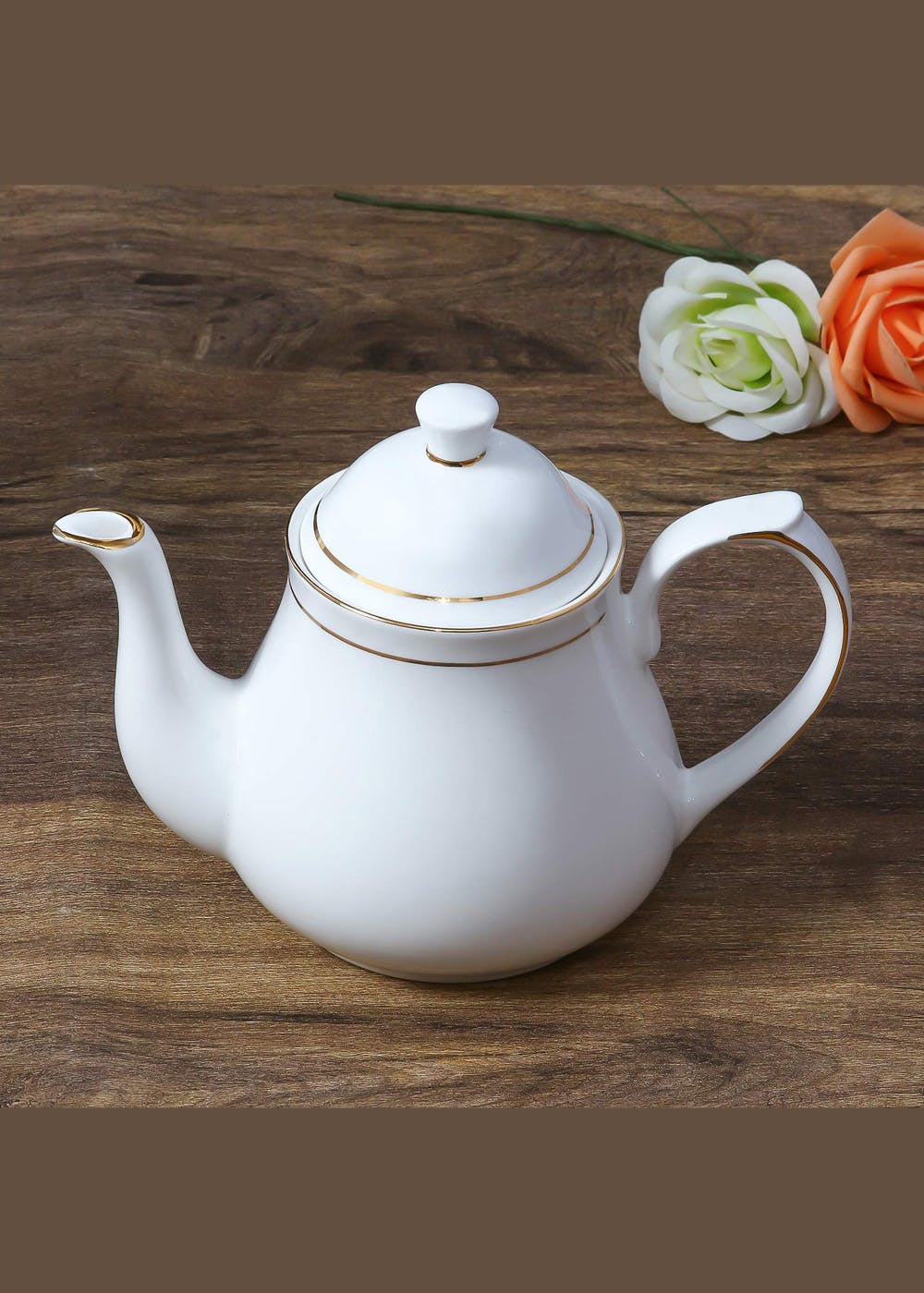 Get Indian Ceramic Gold Line Kettle Tea Pot (600 ml) Set of 1 at