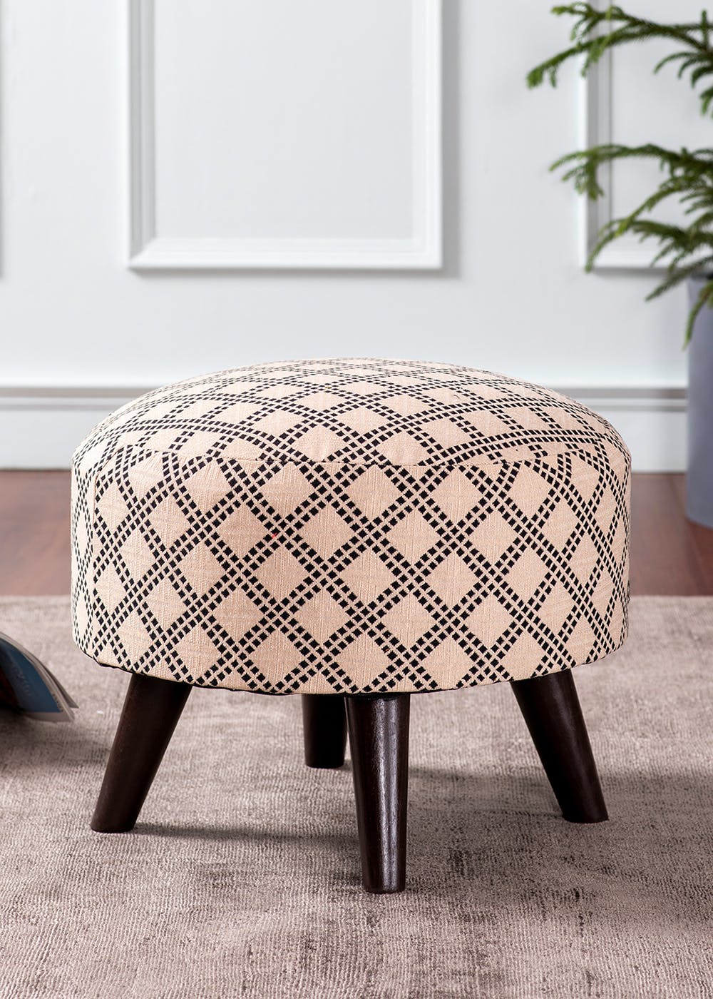Get Black Beige Ottoman Sitting Stool For Living Room Set of 1 at
