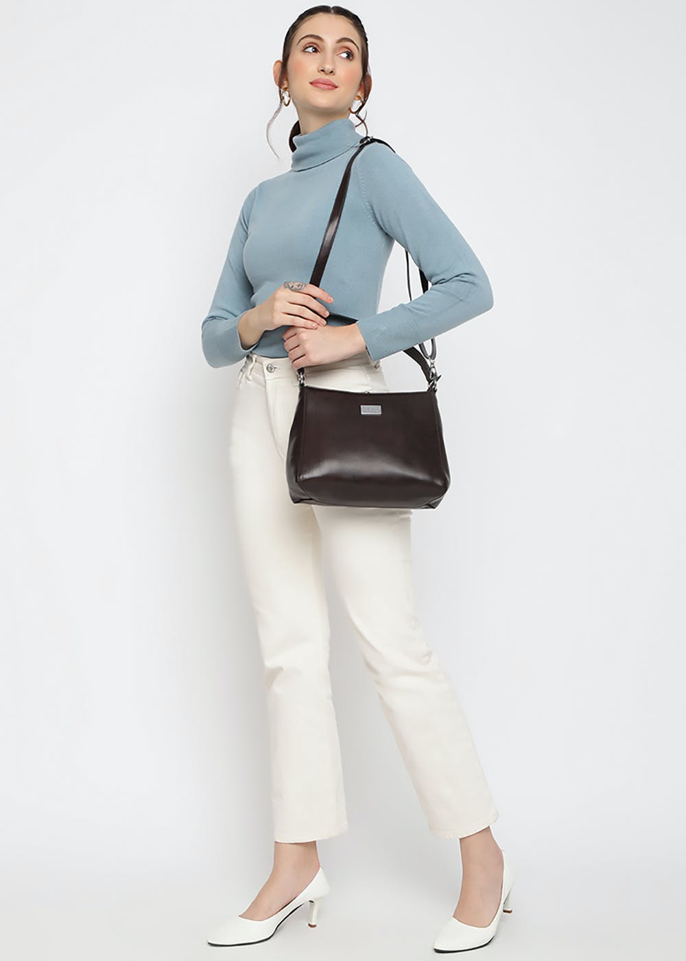 Get Pu Leather Top Handle Hobo Structured Handbag With Zip Closure Dark ...