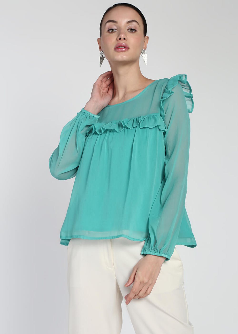 Get Ruffle Detail Chiffon Casual Top at ₹ 1119 | LBB Shop