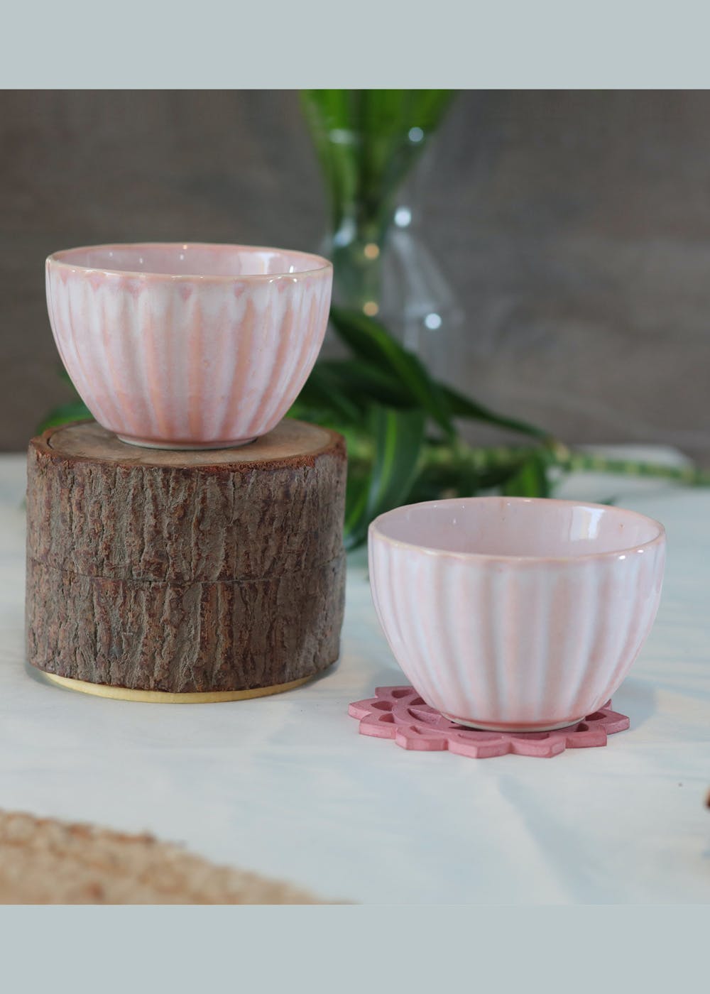 Flamingo Pink Studio Pottery Snack Bowls - Set Of 4