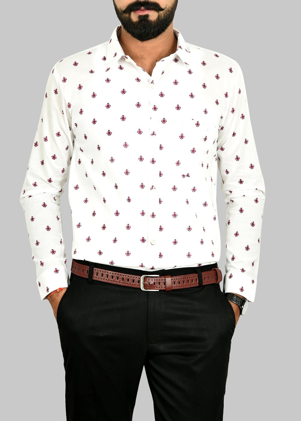 Printed Dot White Dress Shirt