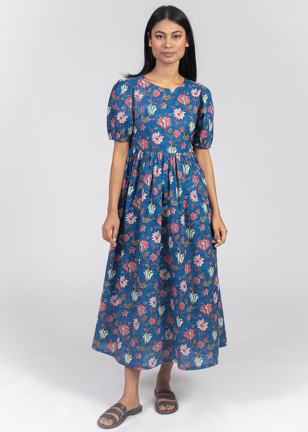Get Blue Printed Cotton Flared Dress at ₹ 999 | LBB Shop