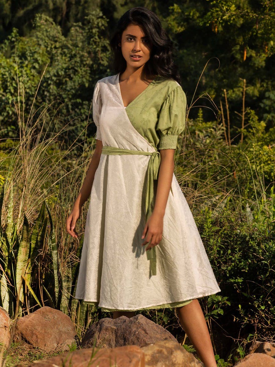 Olive green hand painted dress by Chokhi Bandhani | The Secret Label-sonthuy.vn