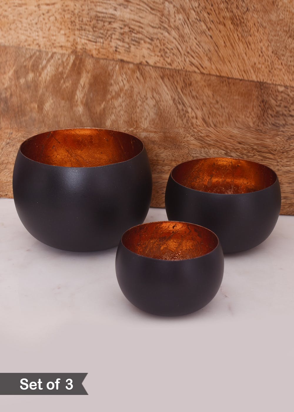 Black/Copper Tea Light Holders (Set of 3)