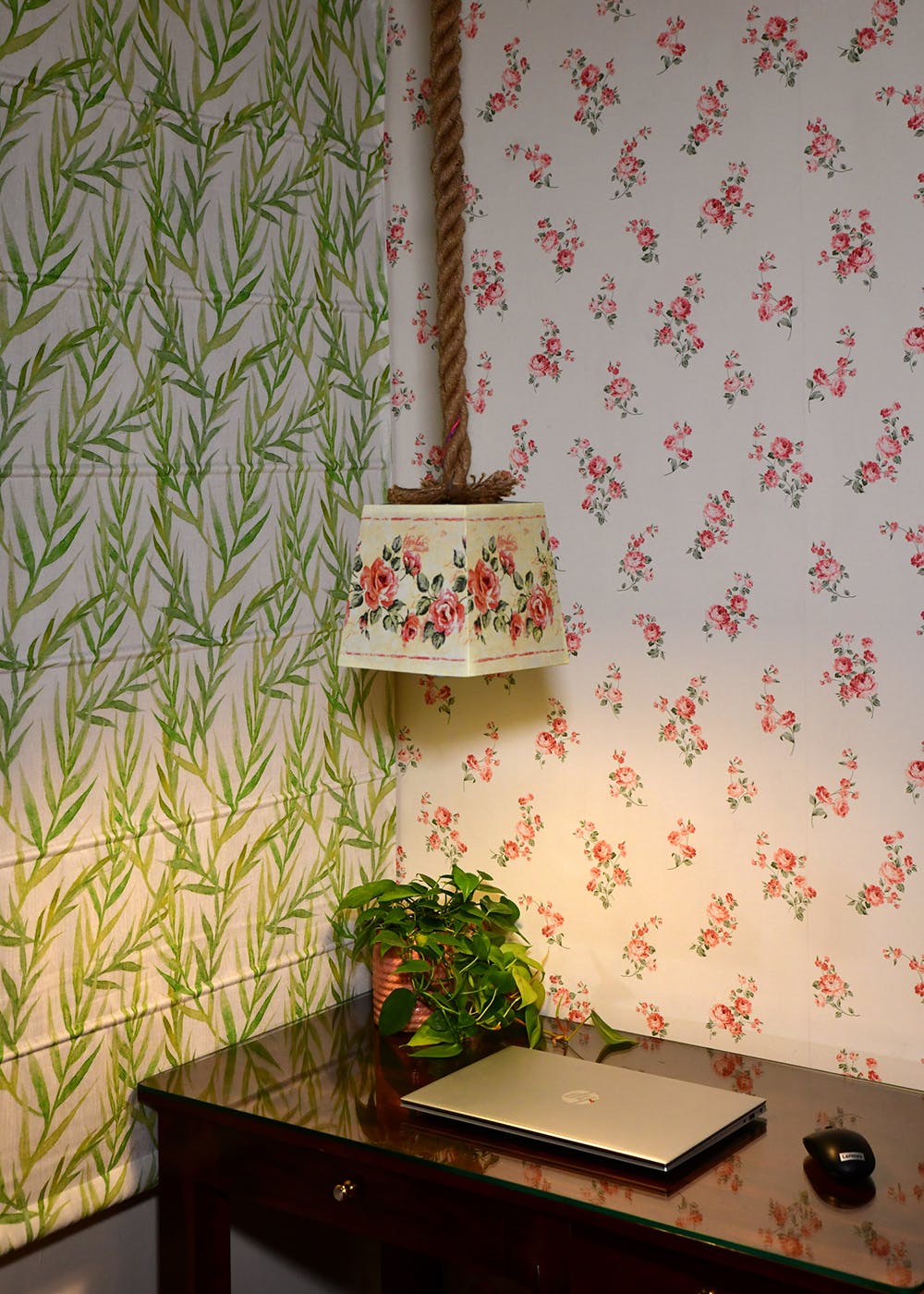 Get Floral Wooden And Jute Rope Hanging Light at ₹ 1799 LBB Shop