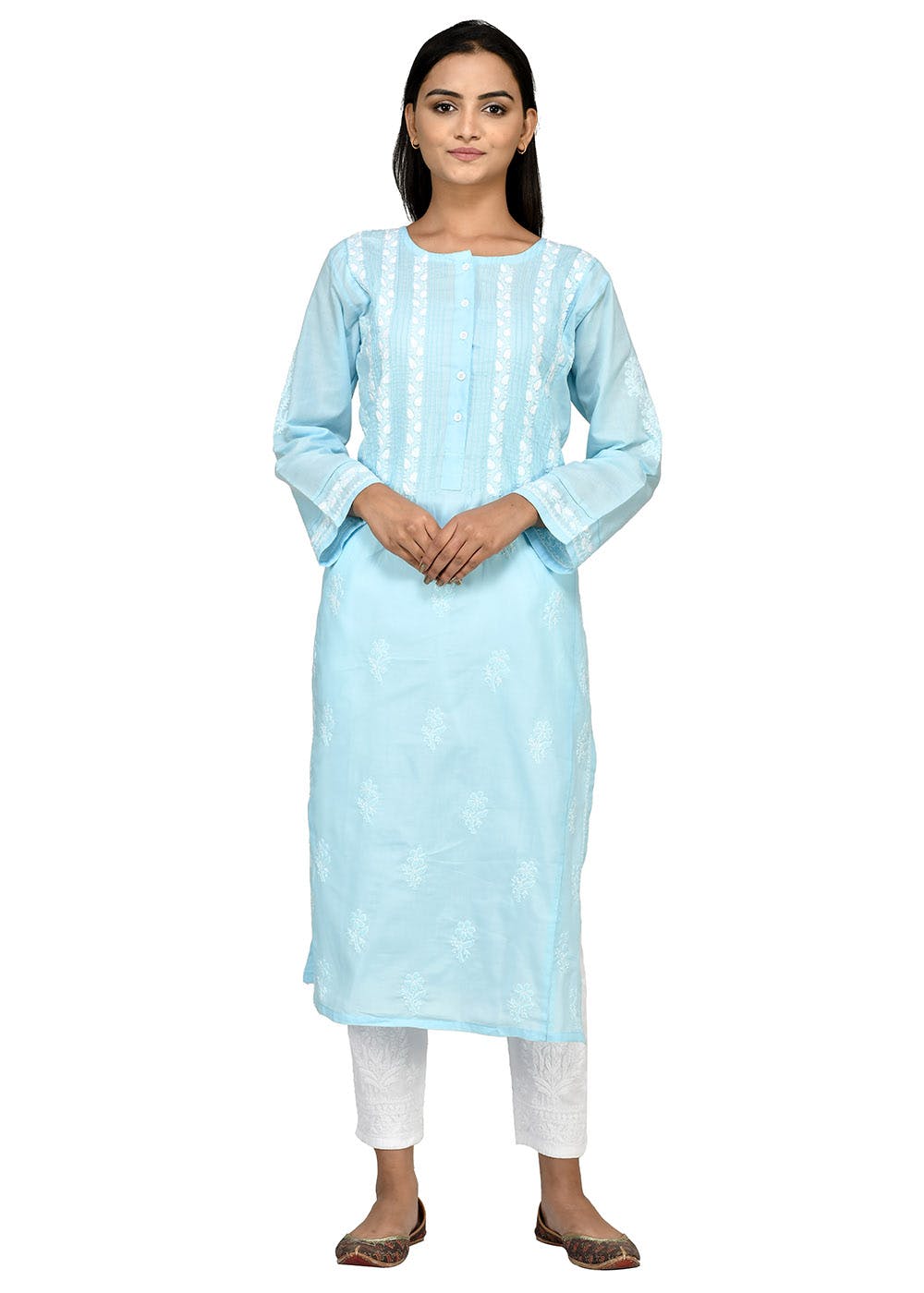 sky blue colour chikankari kurti