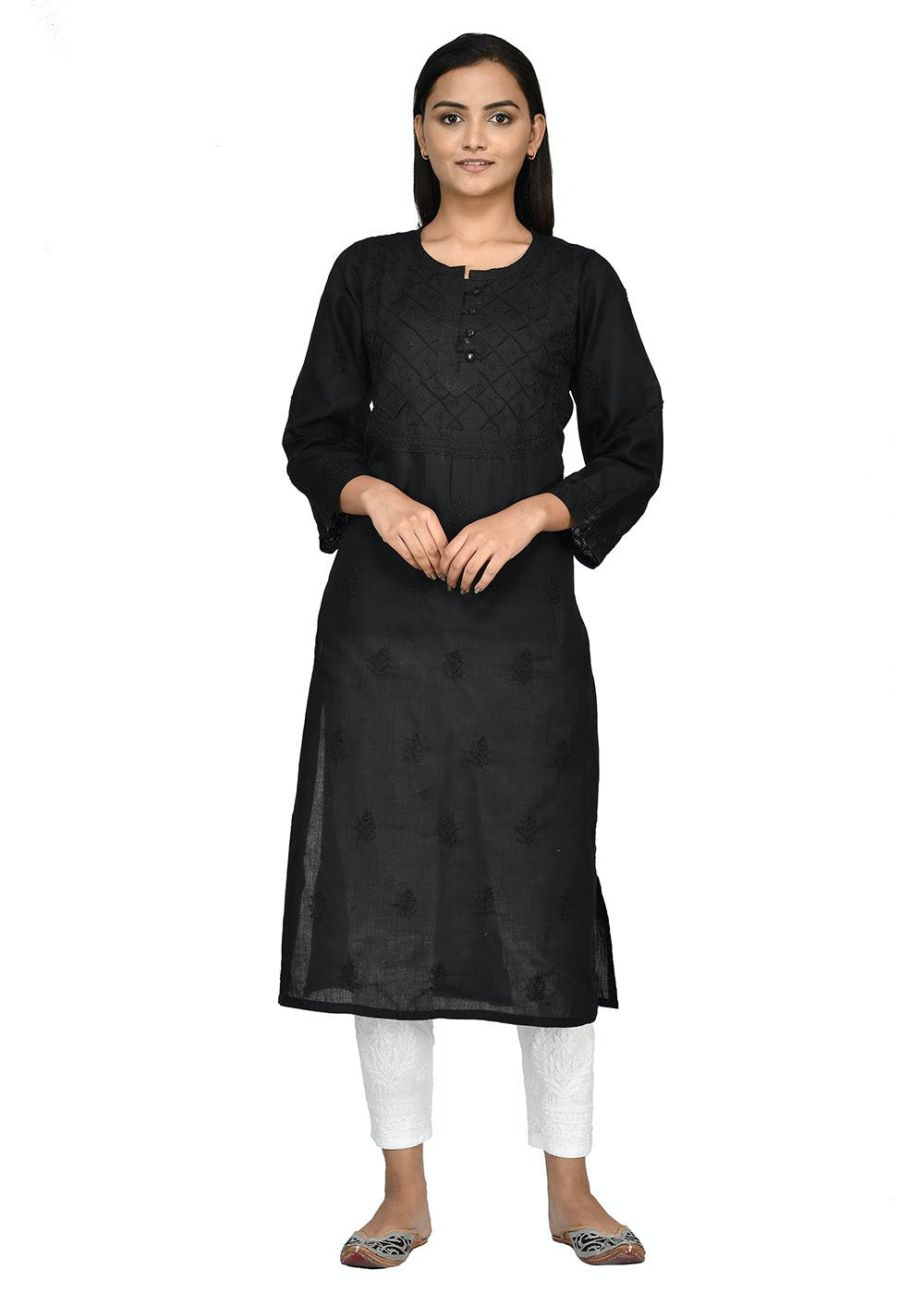 Get Cotton Chikankari Kurta - Black at ₹ 1550 | LBB Shop