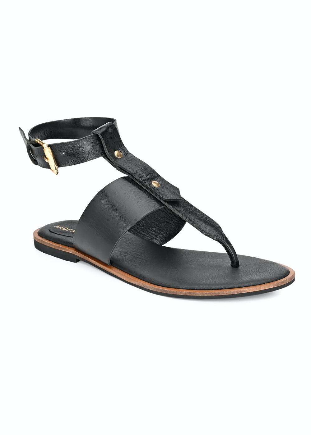 Contrast Trim Detail Black T-Strap Sandals