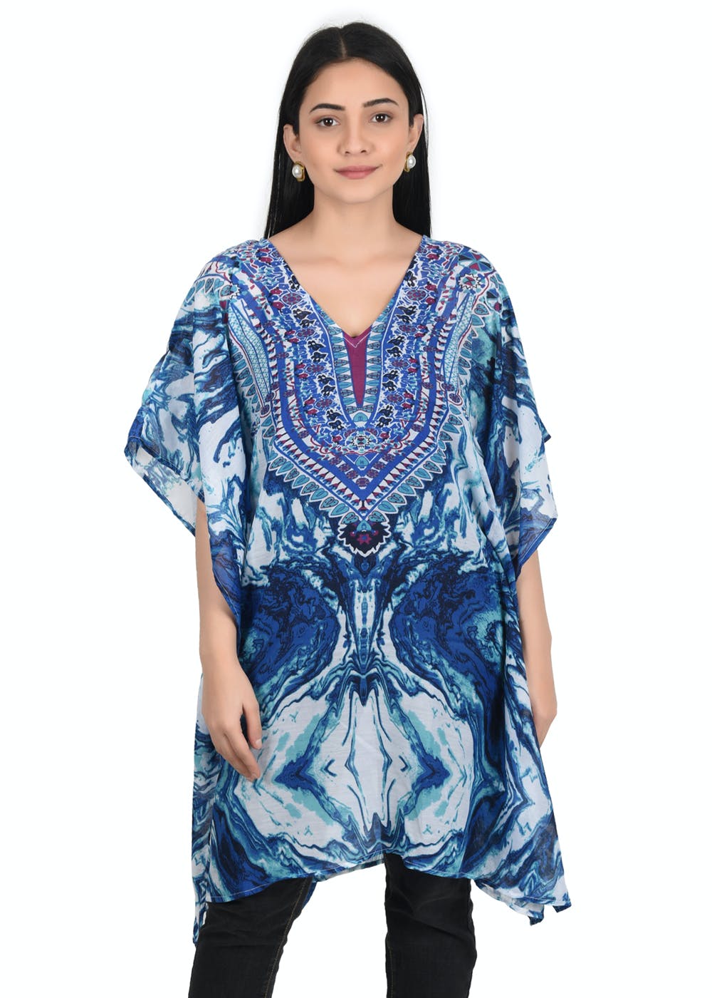 Get Abstract Blue & White Printed Kaftan - Freesize at ₹ 629 | LBB Shop