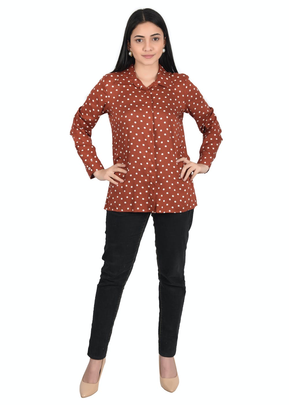 Get Contrast Polka Dots Detail Brown Shirt at ₹ 1079 | LBB Shop