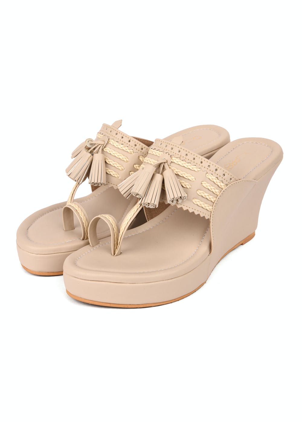 GNIST Tan Kolhapuri Ethnic With Tassel Stilettos Heel