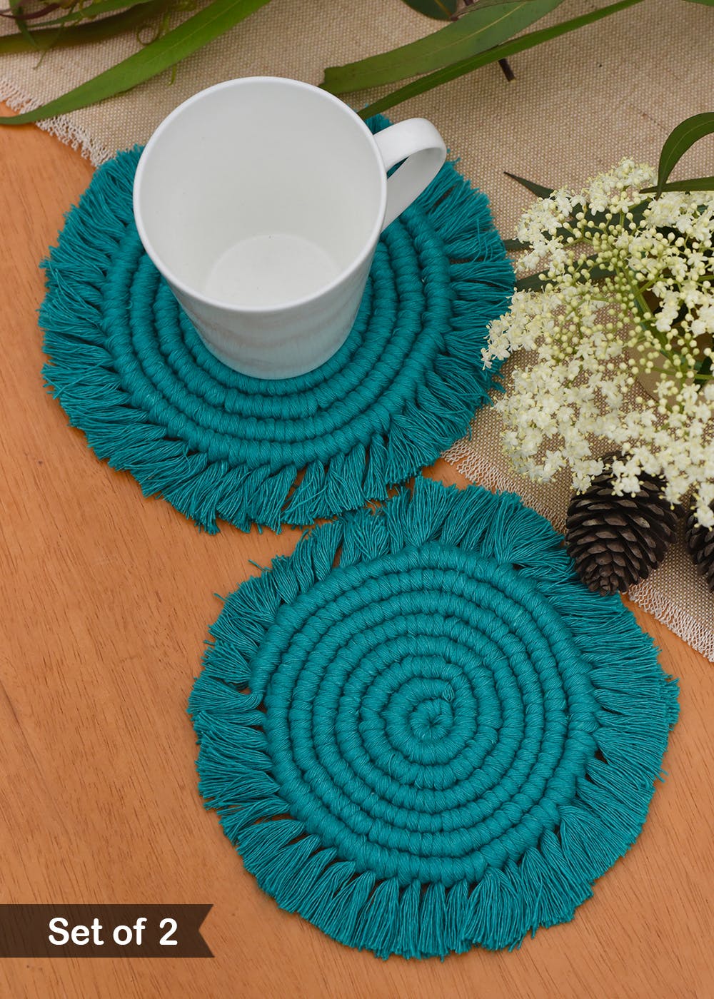 Get Blue Round Macrame Placemats Set of 2 at ₹ 615 LBB Shop