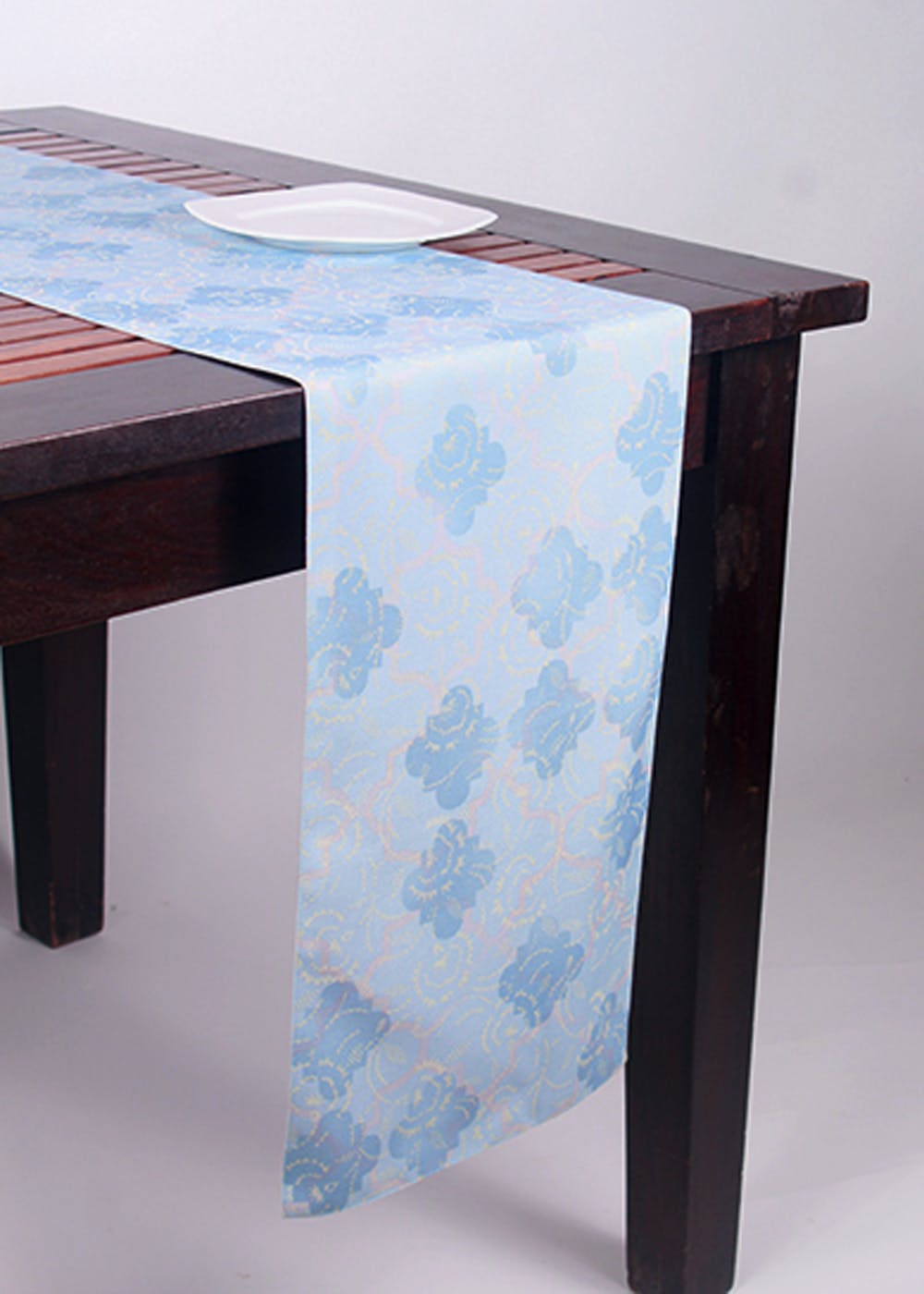Get Digital Print Off White / Blue Table Runner at ₹ 524 LBB Shop