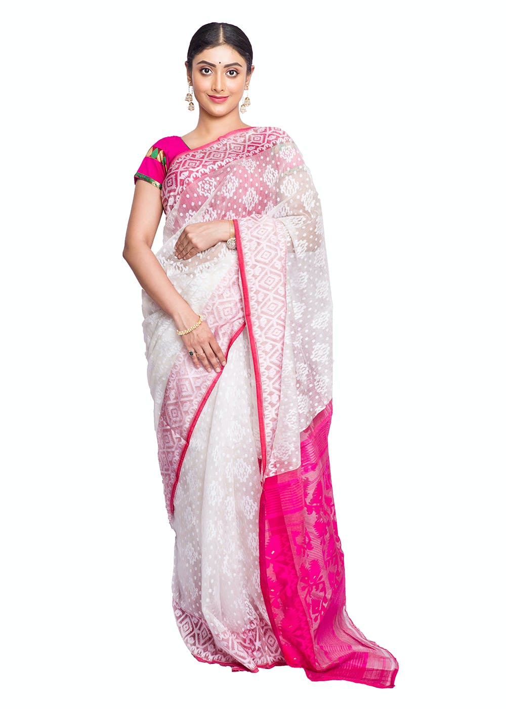 Dhakai jamdani saree in white and black