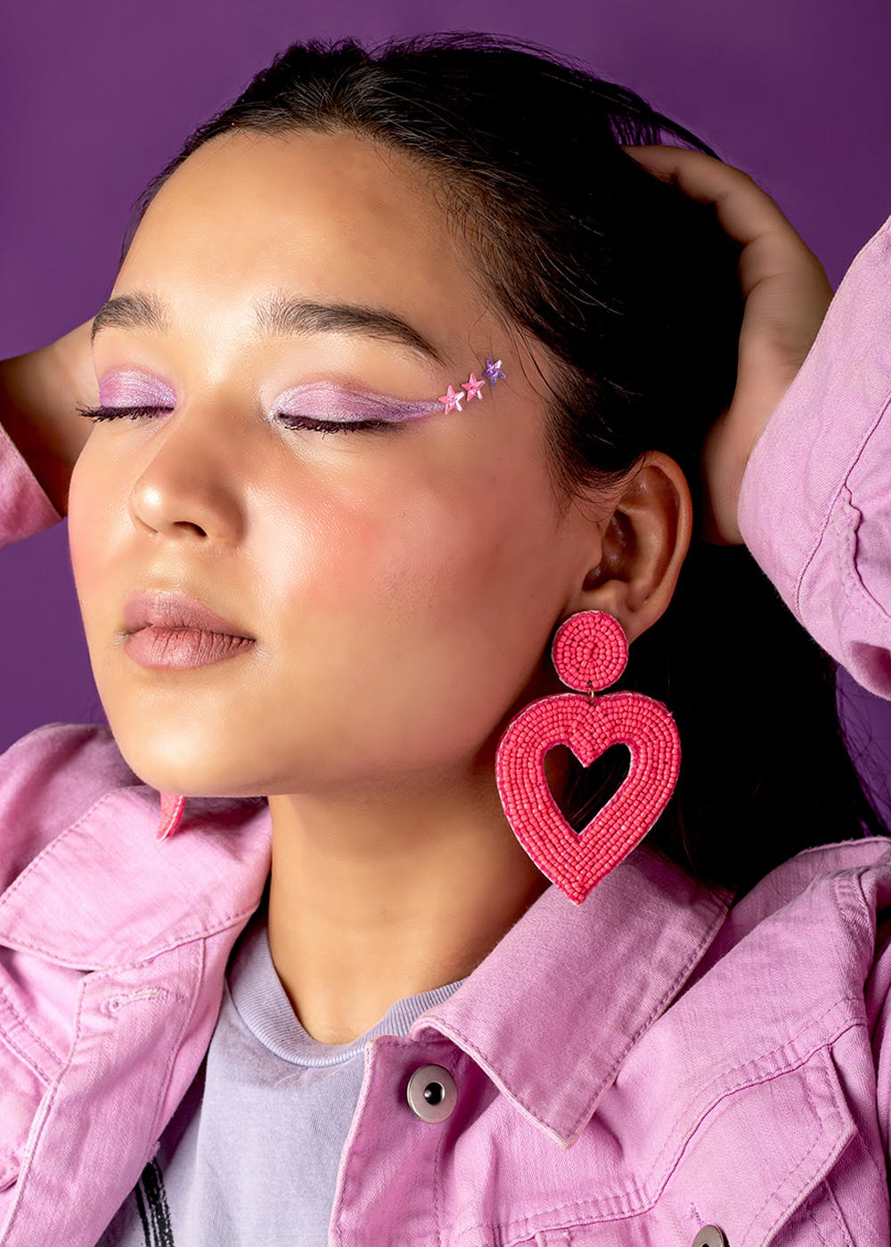 Hearty Heart Dark Pink Beaded Earrings