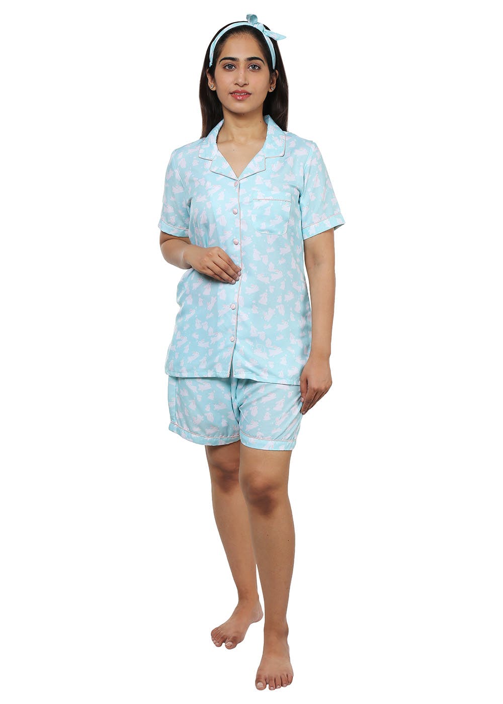 Easter Bunny Printed Blue Nightsuit Shorts Set