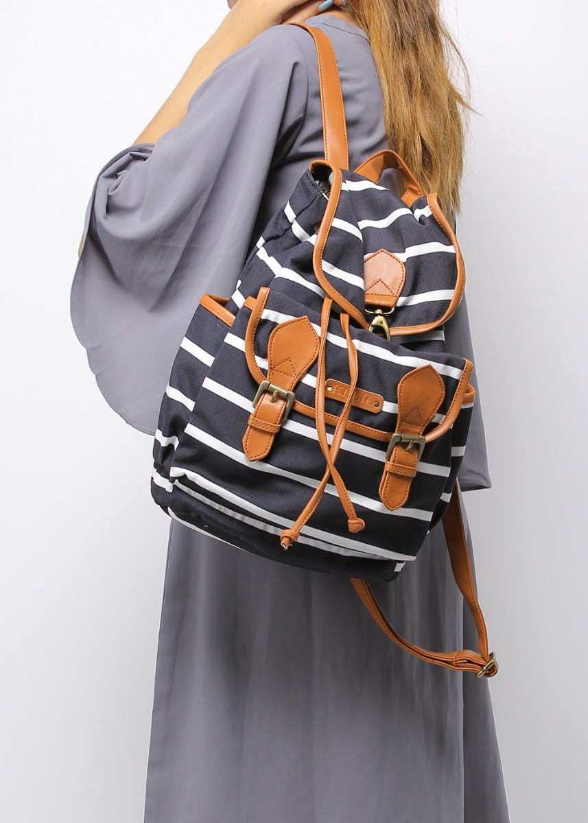 Tan Trim Striped Backpack
