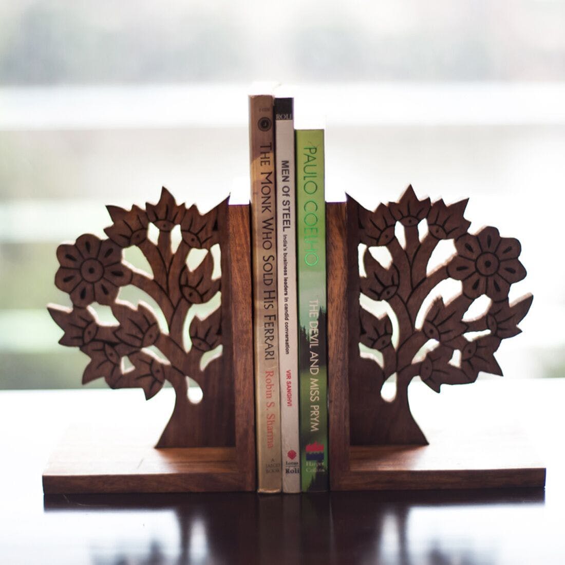 Tree-Shaped Wooden Bookends
