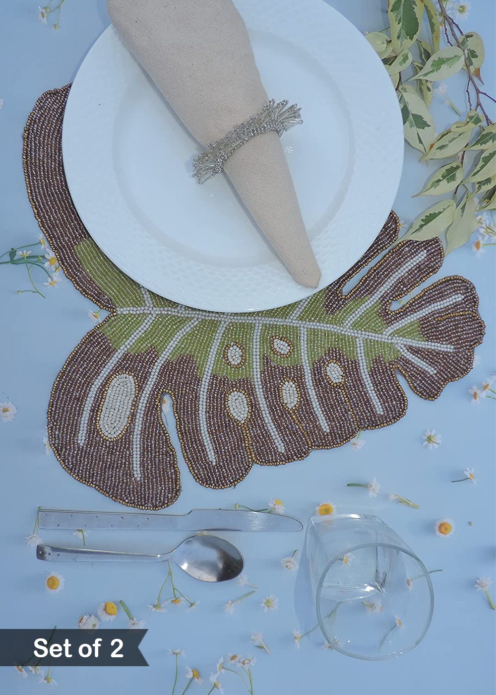 Get Multicolor Leave Embroidered Placemat Set of 2 at ₹ 699 LBB Shop