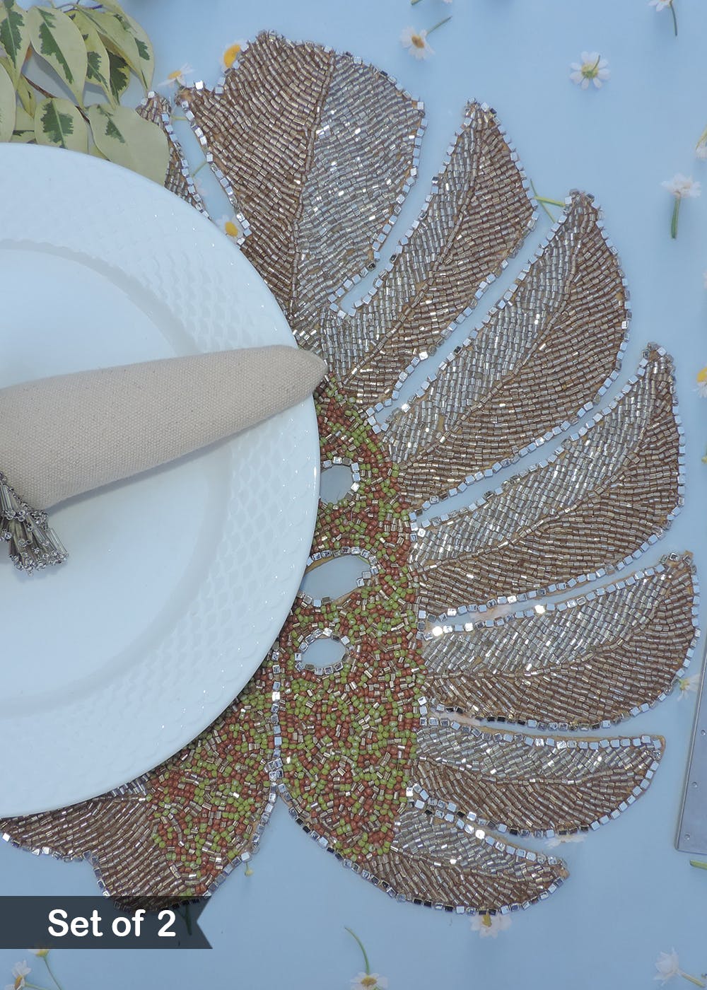 Get Leave Shape Embroidered Placemat Set of 2 at ₹ 699 LBB Shop