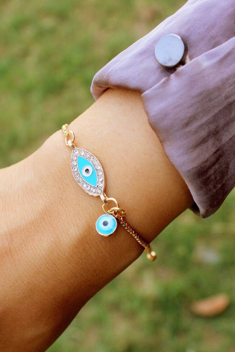 Crystal Studded Blue Evil Eye Bracelet