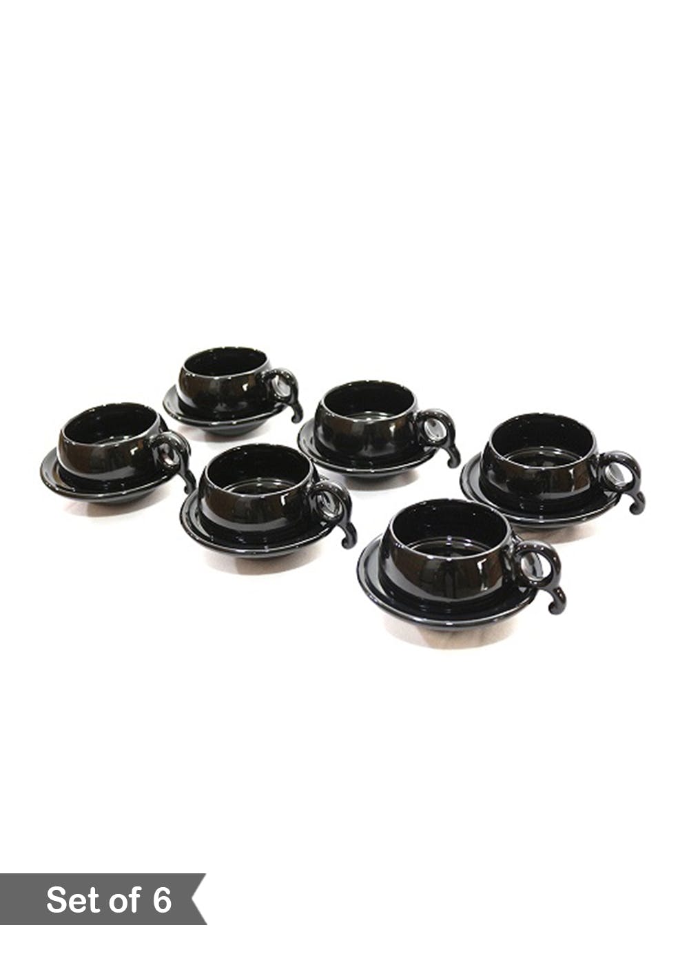 Black Glossy Cup With Saucer - Set of 6