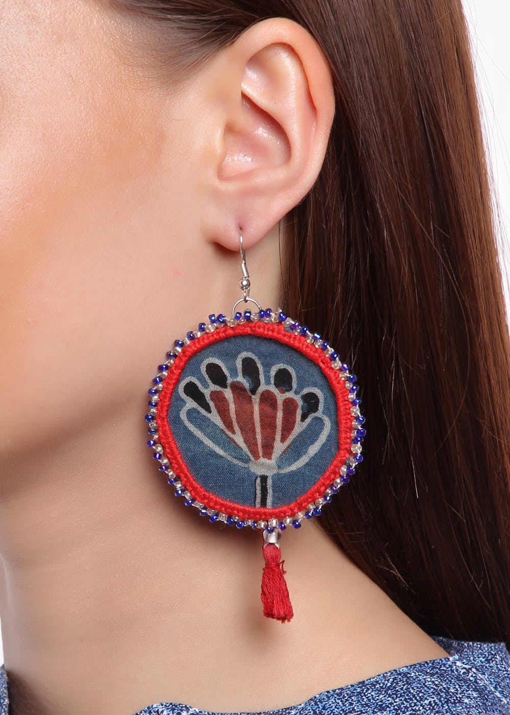 Lotus Indigo beaded Circular Earrings