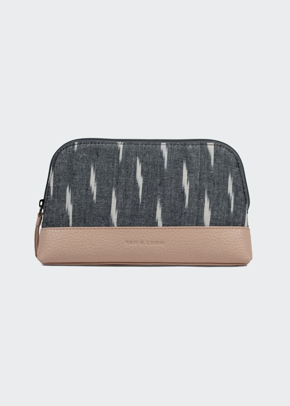 Grey Ikat & Contrast Base Make Up Pouch - Pink