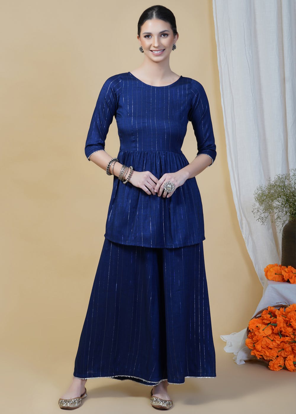 Gota Patti Embellished Peplum Kurta With Harem Pants main image 1