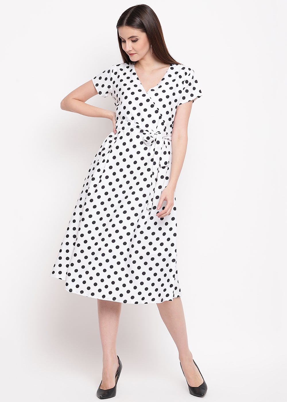 Get Wrap Neck Detail Polka Dotted Dress at ₹ 899 | LBB Shop
