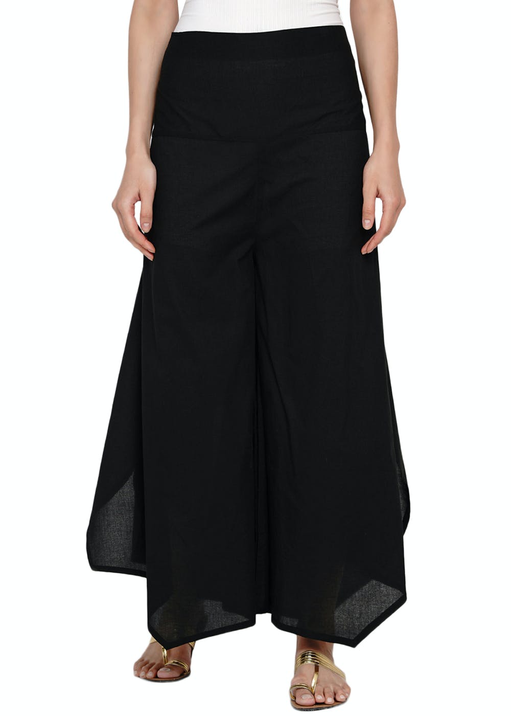 Get Solid Black Asymmetrical Palazzos at ₹ 950 | LBB Shop