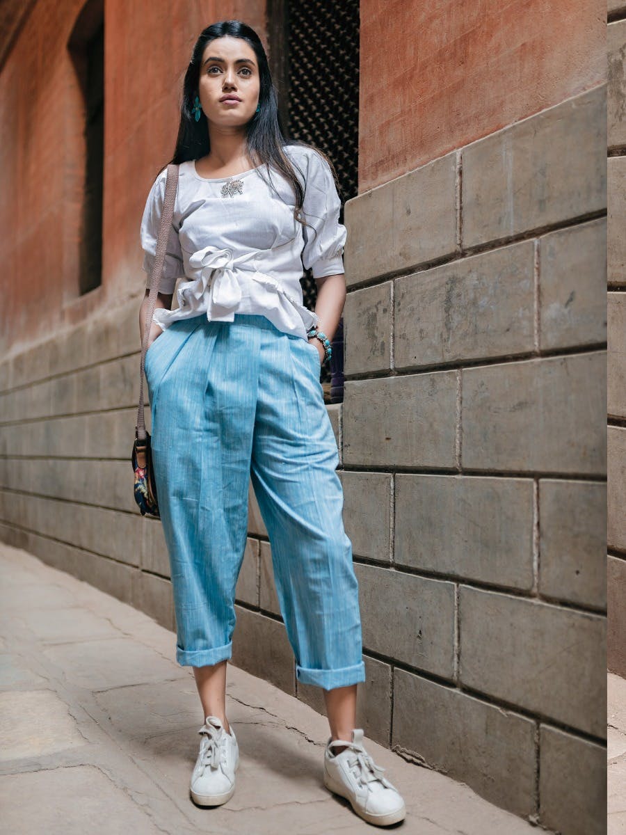 Get Khadi Waist Tie-Up Top \u0026 Pants Set 