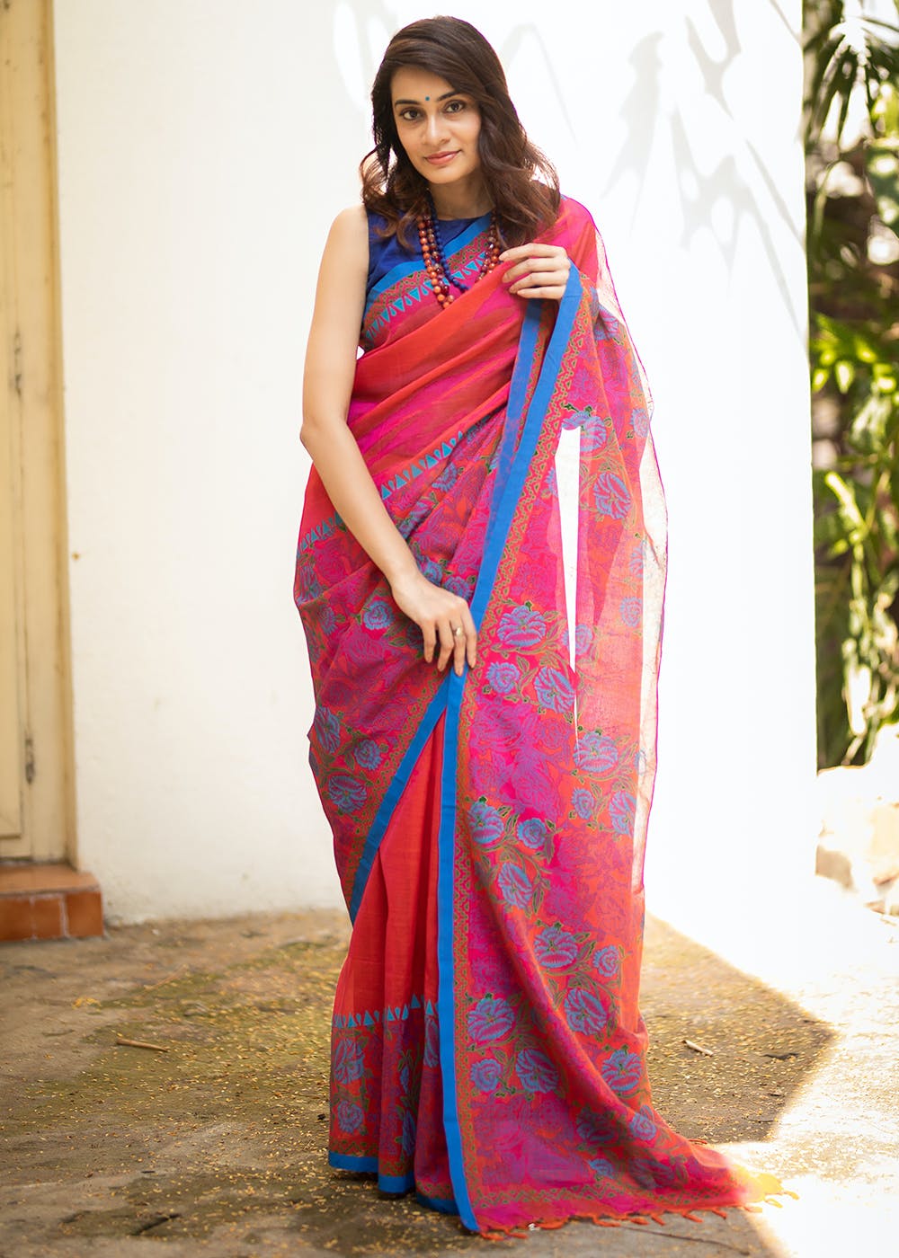 Creamy Off-white and Red Zari Border Silk Saree With Blouse – Bahuji -  Online Fashion & Lifestyle Store
