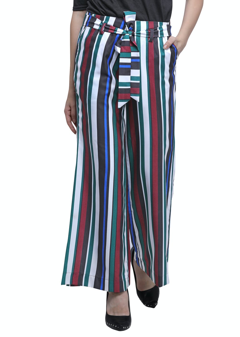 blue striped flare pants