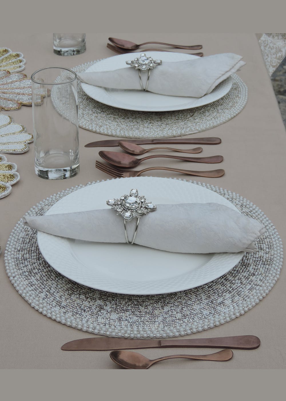 Get Silver & Cream Embroidered Placemat at ₹ 699 LBB Shop