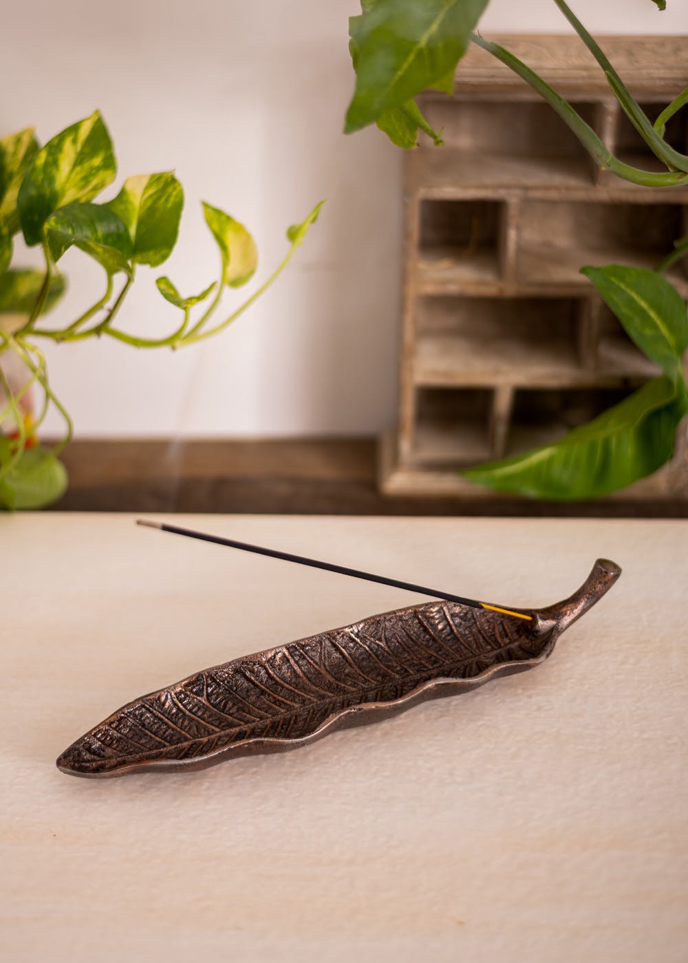 Leaf Incense Stick Holder - Antique Copper