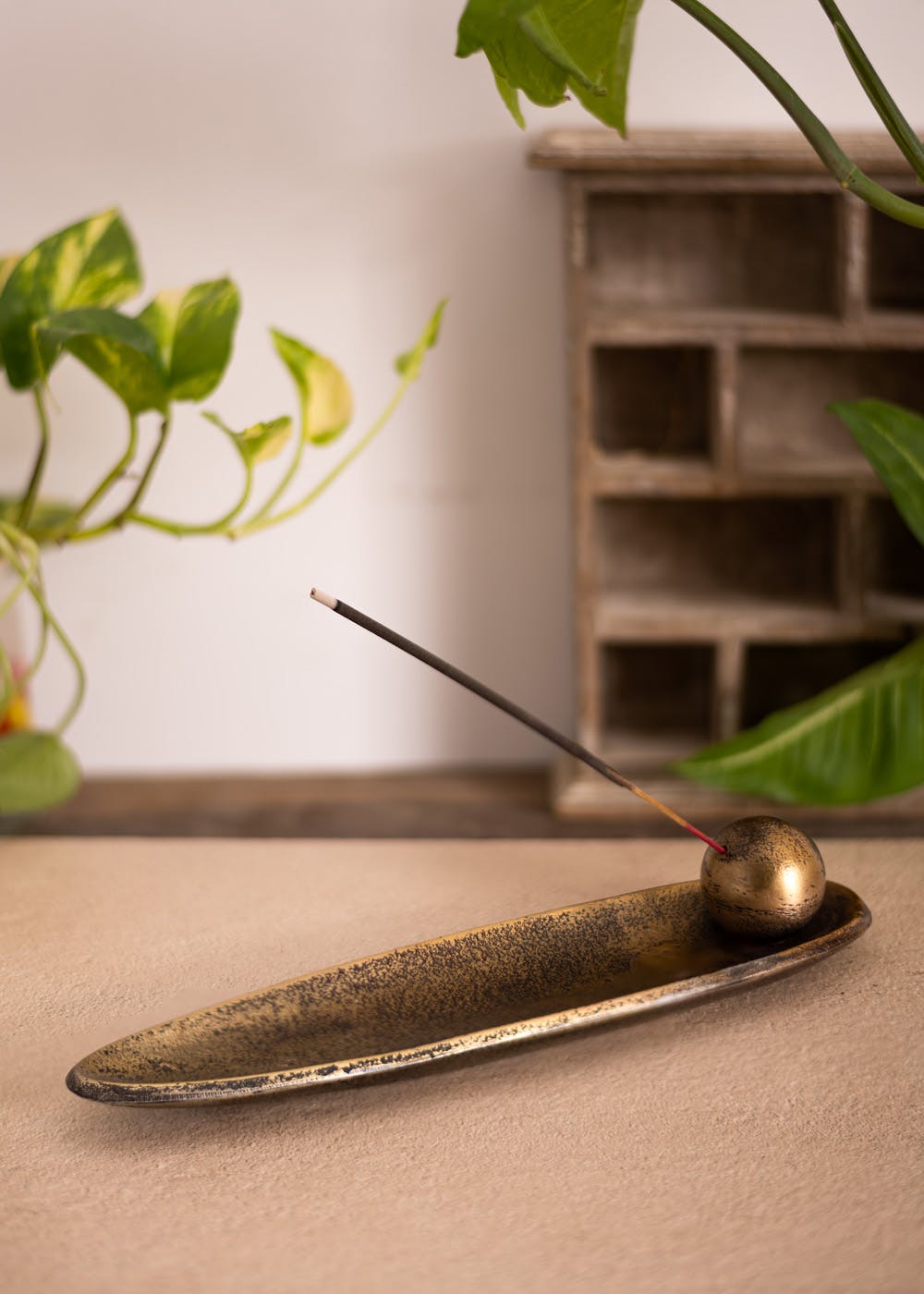 Oval Incense Stick Holder - Antique Gold