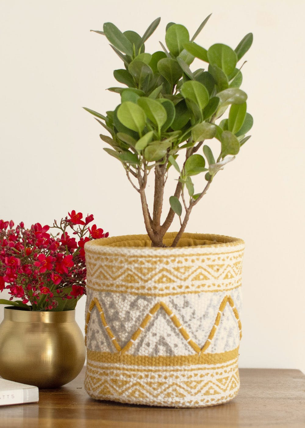 Amer Block-Printed Planter Basket 