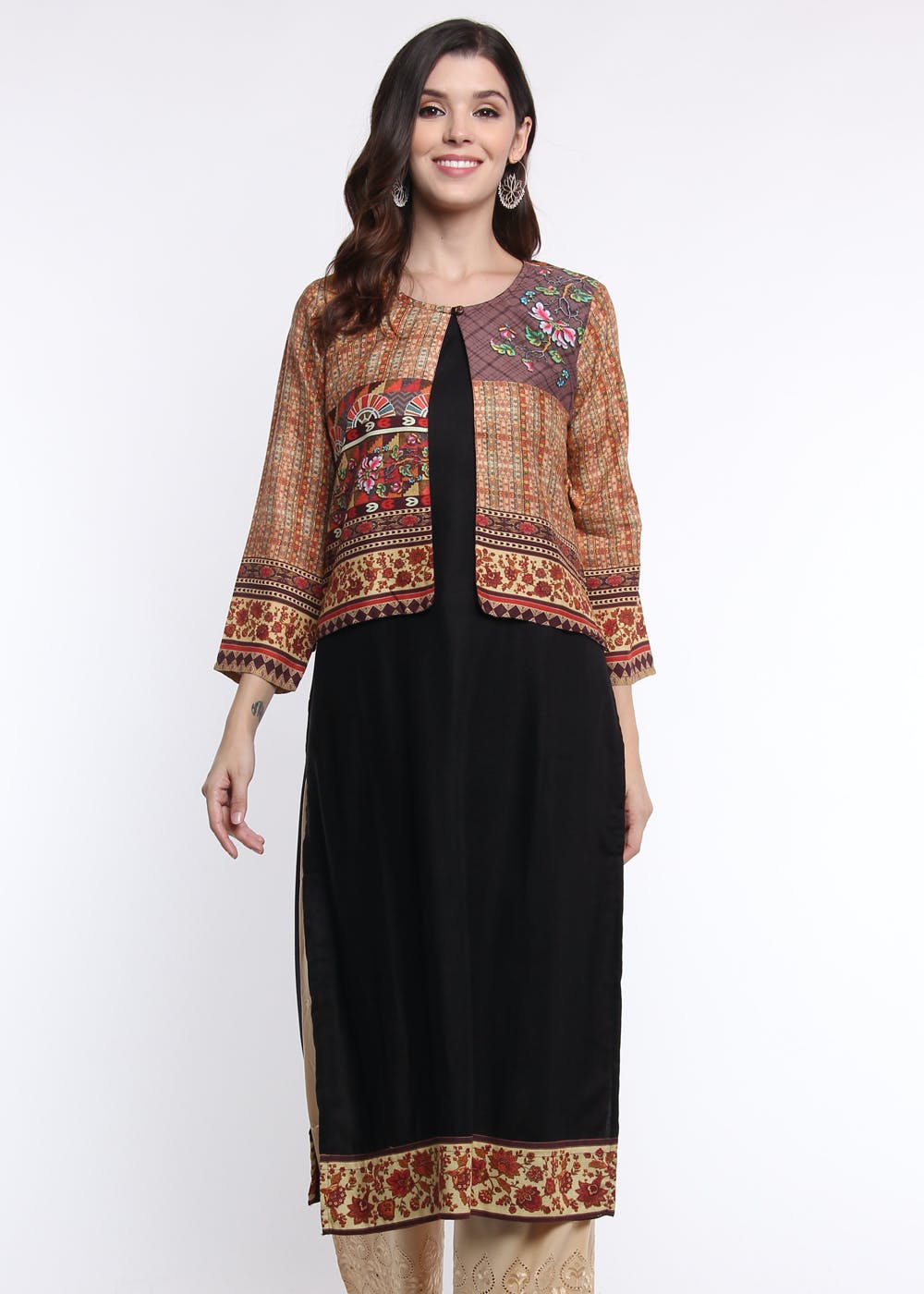 Get Straight Kurta With Contrast Shrug & Palazzo Set at ₹ 1725 | LBB Shop