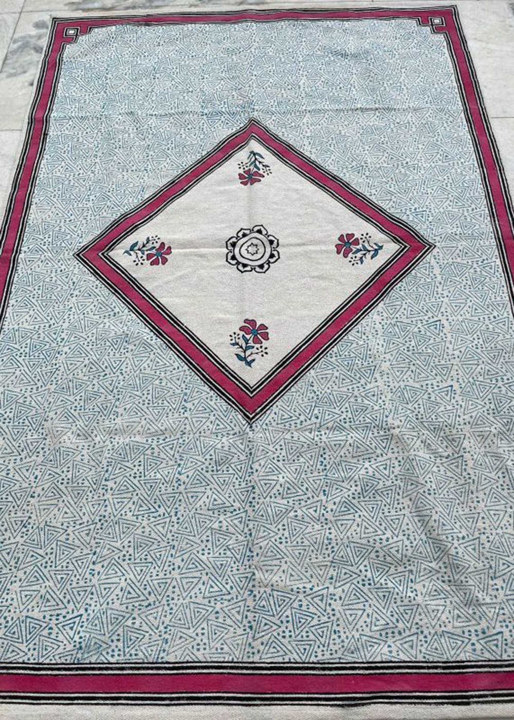 Get Floral Block Printed Cotton Rug at ₹ 2000 | LBB Shop