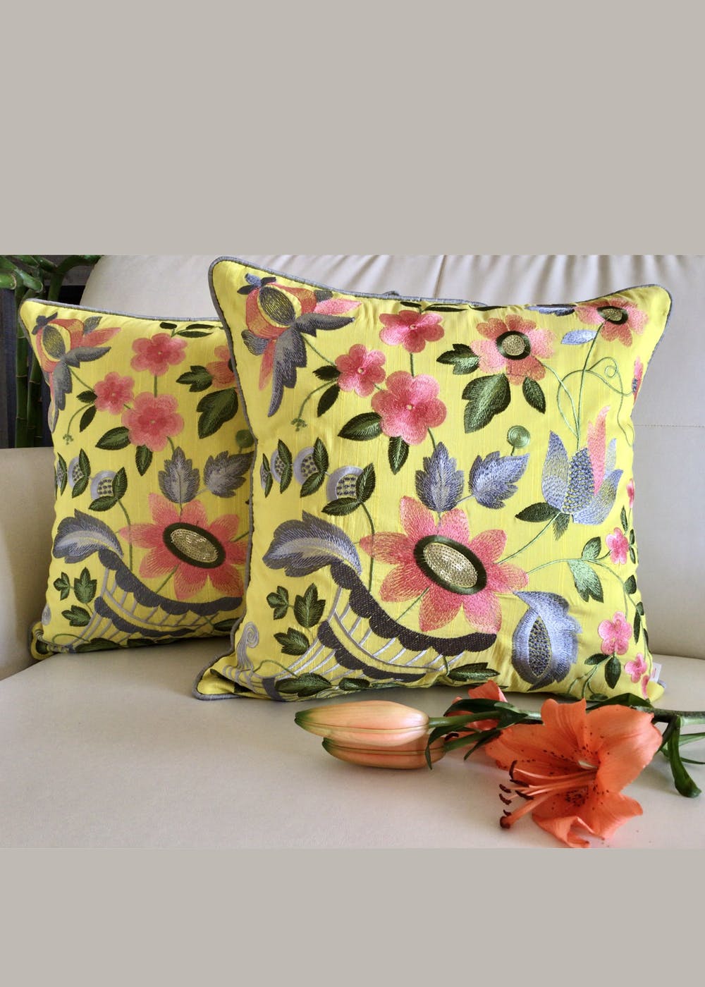 yellow floral pillow