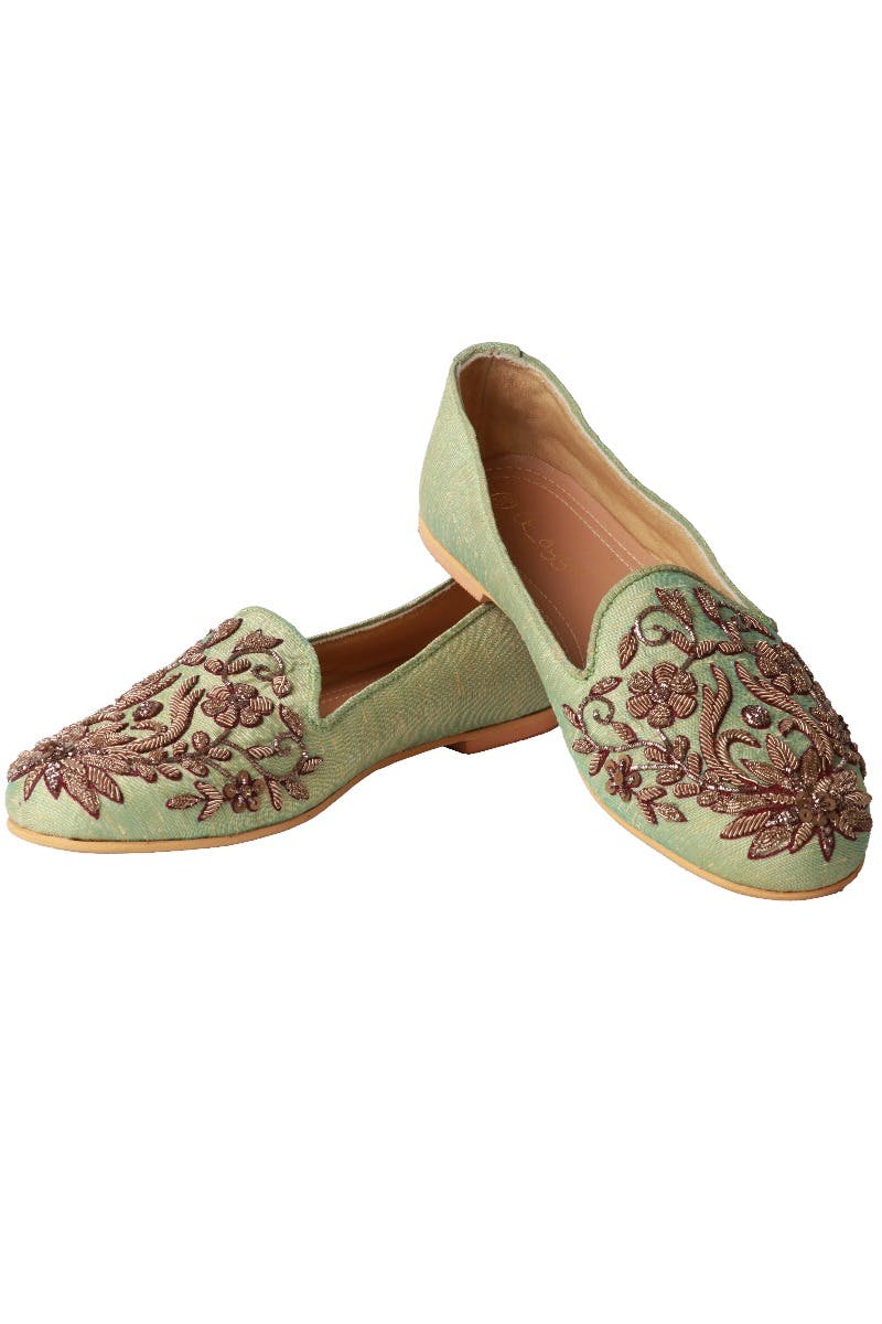 Get Floral Gold Sequinned Sage Green
